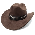 Dettaglio del cappello da cowboy in pelle scamosciata marrone con ornamento a toro - caffè / M (56-58cm)