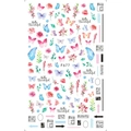 Self-adhesive nail art sticker F677 featuring watercolor butterflies and flowers - F677 (Watercolor Butterfly Word)