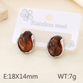 Pendientes de ojo de gato color ámbar con forma irregular y borde de acero inoxidable - Estilo de Resina Ámbar Color Acero (KE115476-SP)