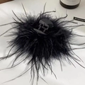 Close-up of elegant black ostrich feather hair claw clip with delicate fluffy texture - Medium Size Clip approx 11cm / 066 Black Feather Claw [Small]