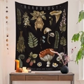 Λεπτομέρεια μαύρης ταπισερί με βοτανικές εικονογραφήσεις μανιταριών και μαγικά φυτά του δάσους - 73X95CM (Διασυνοριακό Βουρτσισμένο) / Μαύρη Βοτανολογία(QY1014-1)