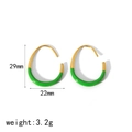 Detail view of 29mm C-shaped gold stainless steel earrings with green enamel and dimensions - Green(TE6586-GN)