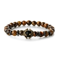 Bracciale elastico in perline di occhio di tigre con corona in bronzo vintage e distanziali - Bracciale Corona Occhio di Tigre