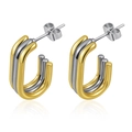 Detail of U-shaped two-tone irregular earrings in gold and silver stainless steel - Bi-color Gold Silver U-Shape