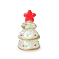 Mini glass Christmas tree figurine with red star topper and festive gold glitter accents - White Christmas Tree (Red Star)