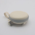 Round cream matte foldable sunglasses case with gray zipper and portable carry strap - Folding Round Case - Upgraded