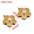 Gold flower pendant with pearl center, dimensions 26.3mm by 24.3mm with 1.7mm hole - 24.3*26.3mm Flower - Gold 【2 Pcs/Pack】