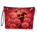 Pochette rossa per trucchi con illustrazione romantica e cerniera nera robusta - Design Coppia Romantica Rossa (xy-059-3) / Con Cinturino da Polso