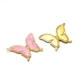 Gold-plated butterfly charms in pink marble and yellow enamel finish for DIY jewelry making - Gradient Pink Butterfly