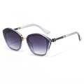Fashionable oversized gradient purple sunglasses with transparent grey frame and gold accents - Transparent Gray