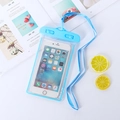 Blue luminous waterproof phone pouch with transparent screen and matching neck lanyard - Glow in the Dark / Blue
