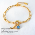 14K goud vergulde roestvrijstalen armband met letter L hanger en blauwe vierkante steen - Letter Y / Staalkleur