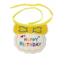 Detail view of yellow pet birthday bib with Happy Birthday embroidery and ribbon - Yellow Bib