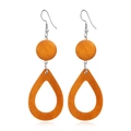 Detail of teardrop wood pendant earrings with orange brown geometric hollow texture - #3 Orange Brown Double Layer Teardrop Geometric