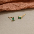 Eleganti orecchini a lobo quadrati in argento 925 con smeraldo e finitura oro - Base Oro Zirconia Verde
