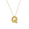 Golden brass balloon style letter Q pendant necklace with unique textured metal finish - Necklace Q