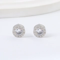 Detailed close-up of silver Roman numeral stud earrings with a sparkling center zircon - Steel
