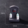 Miniature grey tombstone with red-eye skull and green flame candles, 2.9cm height - Style 22 Candle Tombstone