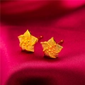 Gold-plated floral stud earrings with matte finish on elegant red silk fabric background - Style 11 Petal Textured Stud Earrings (1 Pair With Backs)