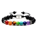 8mm Chakra lava stone bracelet with Tree of Life charm and adjustable braided rope - Lava Stone/Antique Silver Alloy / Antique Silver 7 Chakra Woven Bracelet