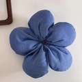 Close-up of a blue fabric flower hair scrunchie with detailed denim-like petal texture - Denim Texture / Dark Blue
