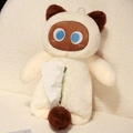 Plush cat tissue box holder in cream and brown soft fabric for cute home decor - 35cm / White Cat Tissue Box