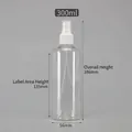 300ml clear plastic spray bottle with white nozzle and detailed size dimensions - 300ml / Clear