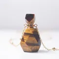 Tiger eye stone perfume bottle pendant necklace with gold plated chain and crystal finish - Tiger Eye Faceted Style