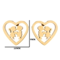 Golden heart earrings with boy and girl kissing silhouette, size 10mm by 9mm - Lovers Silhouette / Gold