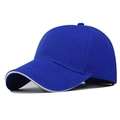 Detailed close-up of the royal blue baseball cap featuring a white sandwich brim design - Adjustable / Sapphire Blue