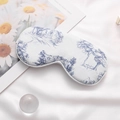 Faux silk sleep mask featuring blue Toile de Jouy print and soft white piping - Ink Landscape-Blue White Rural