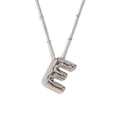 Silver 3D balloon letter E pendant necklace with star texture in polished finish - Steel-Letter E