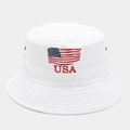 Bob blanc en coton avec broderie du drapeau américain et logo USA pour protection solaire - Blanc