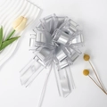 Silver metallic pull bow for gift wrapping with sheer stripe texture and full sphere shape - Silver