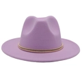 Detail of light purple felt fedora hat featuring a stylish gold metal trim band - Taro Purple (Gold Ring)