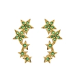 Pendientes de estrella dorados curvados con circonitas verdes pavimentadas - Verde