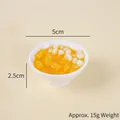 Miniature mango pudding dessert model in white bowl with resin cubes, 5cm scale - No Buckle / Mango Pudding Yellow Green Grid