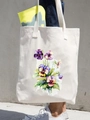 Off-white canvas tote bag featuring watercolor purple and yellow pansy floral prints - Purple Yellow Pansy