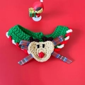 Christmas knit pet collar with reindeer pattern and festive green, red, and white yarn - Reindeer Plaid Collar