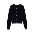 Cardigan noir élégant à manches longues avec col rond et boutons à fleurs en relief - S / Noir
