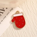 Minimalist red and white enamel Christmas glove pendant with golden metal accents and loop - EAR0017/Red White Gold