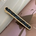 Sparkling dark blue and black rhinestone hair clip with a sleek golden metal finish - Ink Blue (Claw Chain Style)