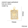 Copper 18K gold plated square heart pendant charm with zircon and dimensions 23x15mm - Off White