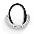 Macro view of silver U-shaped metal accessory on a black elastic hair tie with glossy finish - Silver 1090575