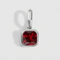 Small stainless steel square pendant with January light siam red gemstone birthstone. - January Deep Red - Silver