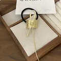 Punk style golden metal hair cuff with long tassel chain on elastic ponytail holder - 19# Gold Knot Tassel