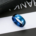 Polished blue stainless steel ring with mirror finish on high-contrast background - Blue