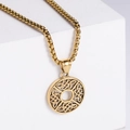 Collar dorado con colgante de círculo hueco de nudo celta y cadena box para hombres y mujeres - Sin cadena / Dorado