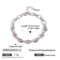 Silbernes Edelstahlarmband mit ovalen Gliedern und runden rosa Zirkonsteinen - Silbernes Kettenglied Rosa Zirkon-Stil (JDB0204010-S)