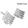 Silver fan-shaped pleated stud earrings in titanium steel with 2.37cm height and 3.06cm width - Shell Texture Arched Style (YE-075) / Silver